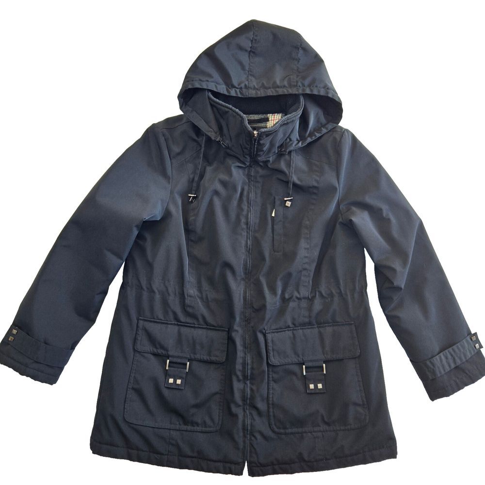 London Fog Mens Black Size Large Insulated Winter Coat Parka Detachable Hood - Picture 2 of 11